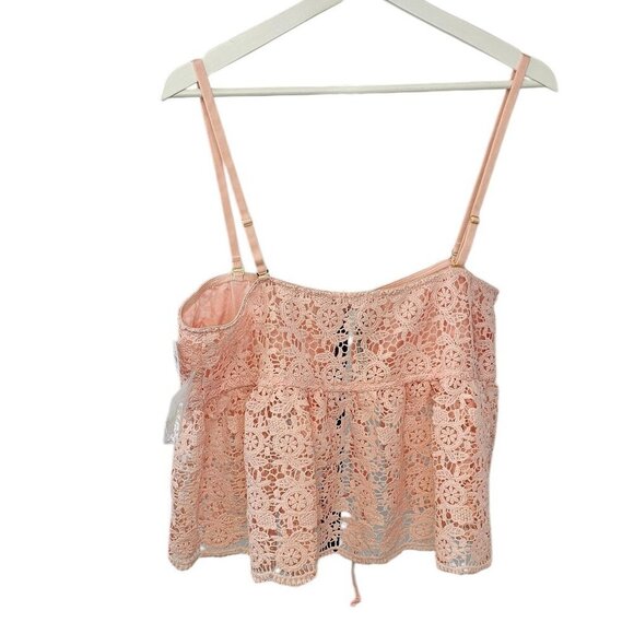 Anthropologie Crochet Lace Top Pink Size XL NWT Tie Front Removable Straps Crop - Picture 2 of 10